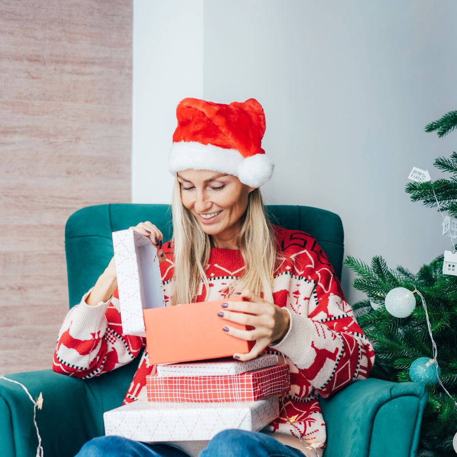 woman opening gifts